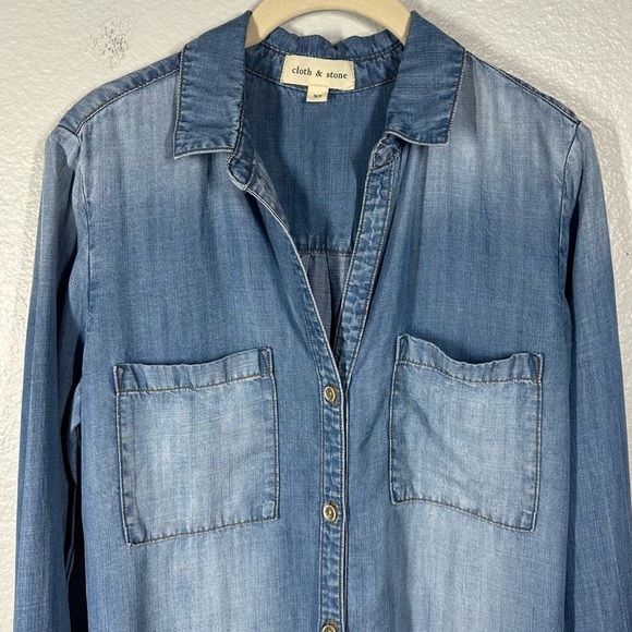 Cloth & Stone‎ Shirt Dress Women's XS Chambray Denim Blue Button Long Sleeve - Picture 3 of 7